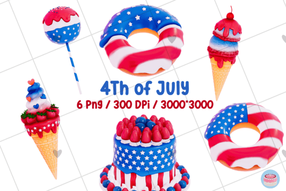 3D July 4th Dessert Clipart Pack