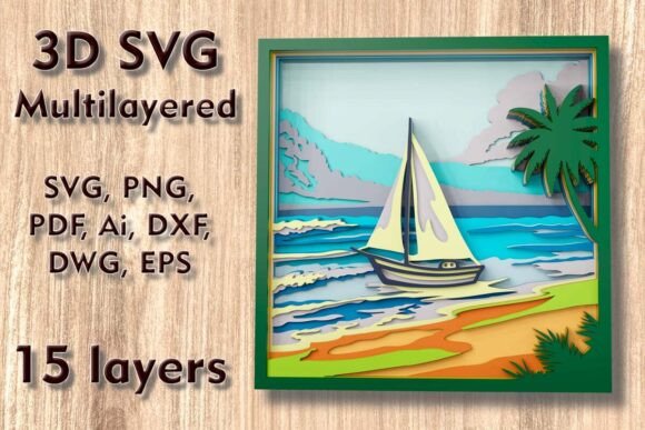 Beach Scene 3D SVG Multilayer Laser File