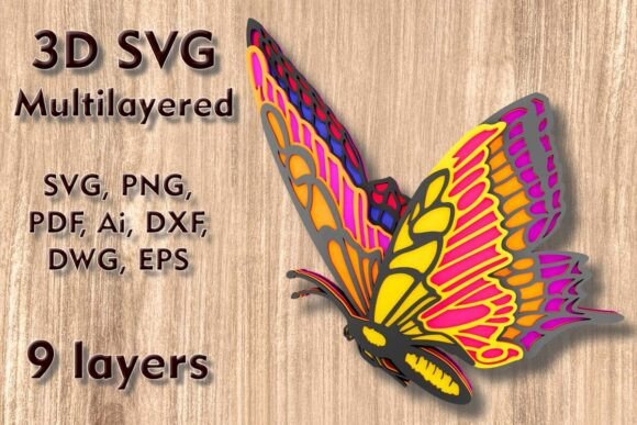 Butterfly 3D SVG Multilayer Laser Files