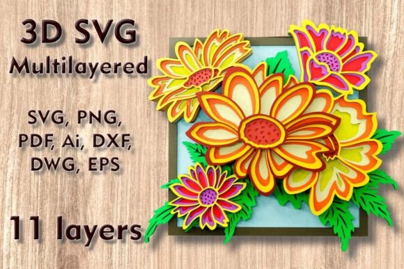 Daisies 3D SVG Multilayer Laser Files