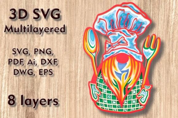 Gnome Chef 3D SVG Multilayer Laser Files