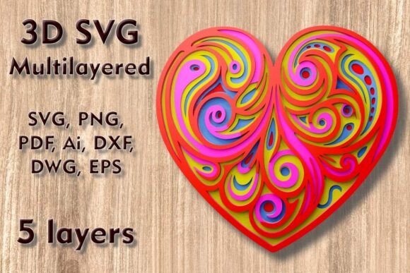 Heart 3D SVG Multilayer Laser Files