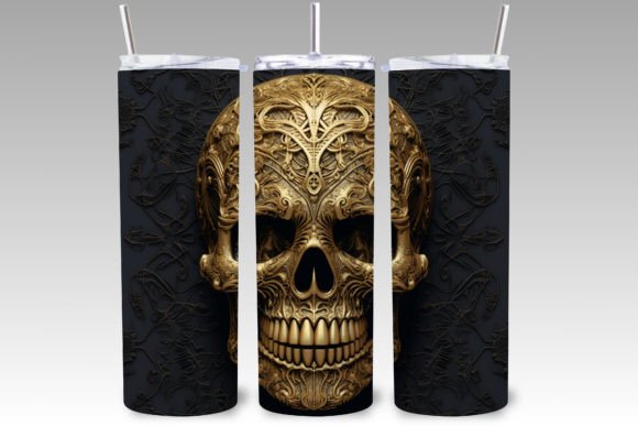 Mastering Sublimation with the 3D Golden Skull 20 Oz Tumbler Wrap PNG
