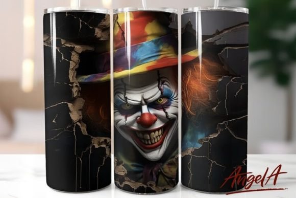 Scary Clown Tumbler PNG for 3D Wraps